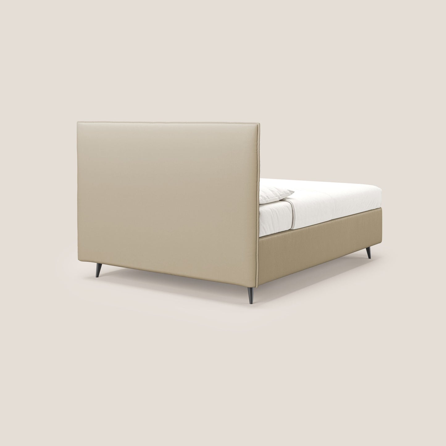 Greta letto contenitore dimensioni SLIM con testata trapuntata in ecopelle impermeabile T04 beige 