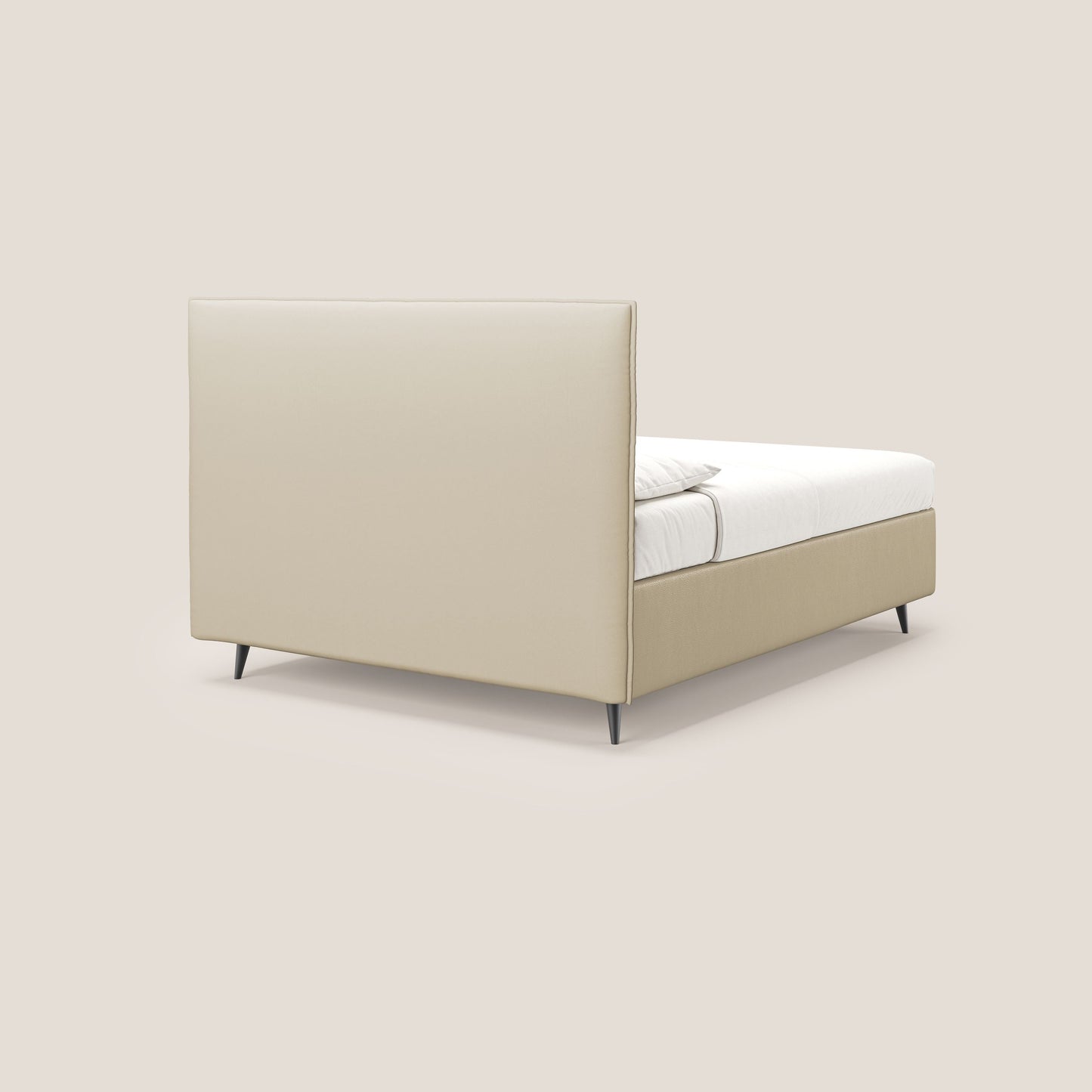 Greta letto contenitore dimensioni SLIM con testata trapuntata in ecopelle impermeabile T04 panna 