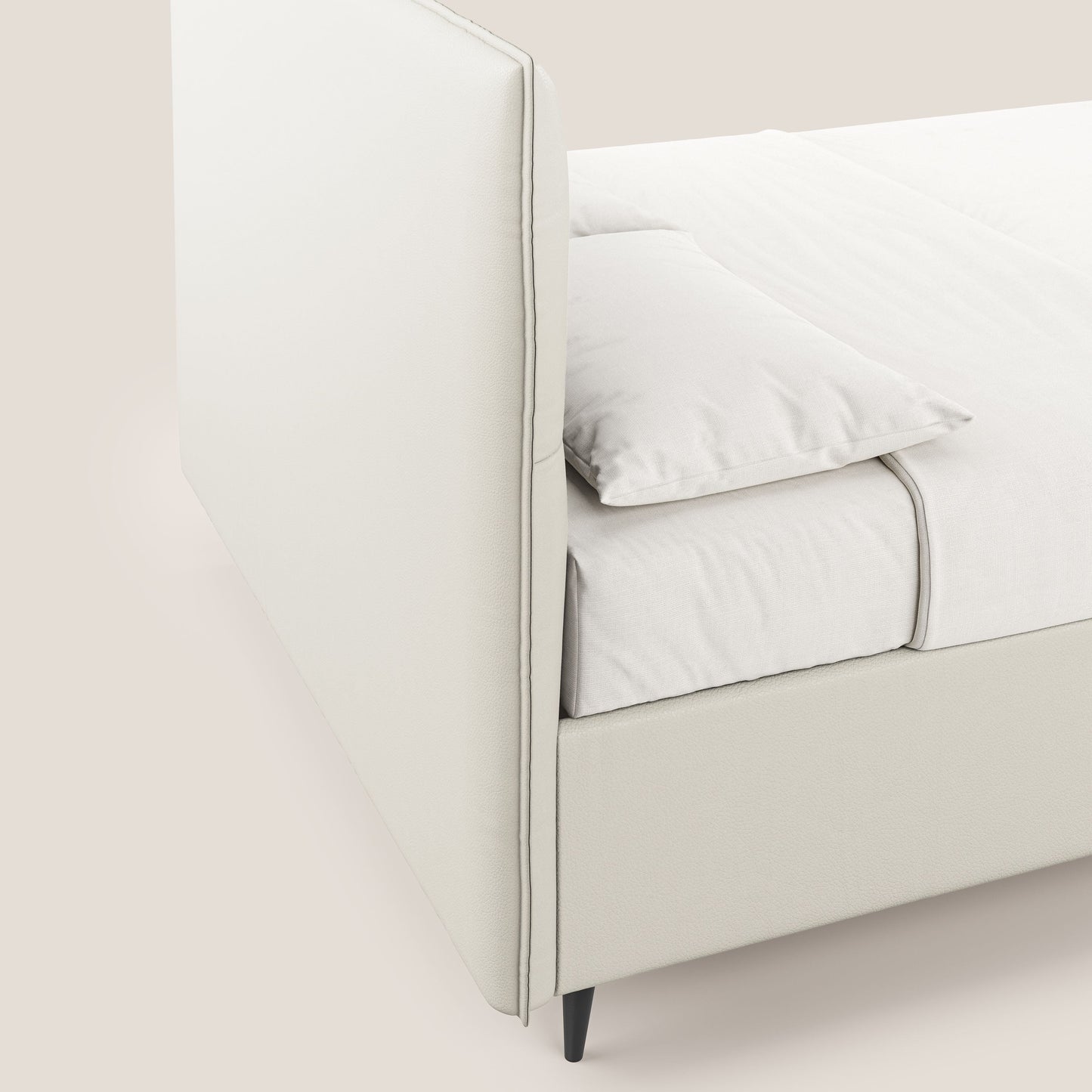 Greta letto contenitore dimensioni SLIM con testata trapuntata in ecopelle impermeabile T04 bianco 