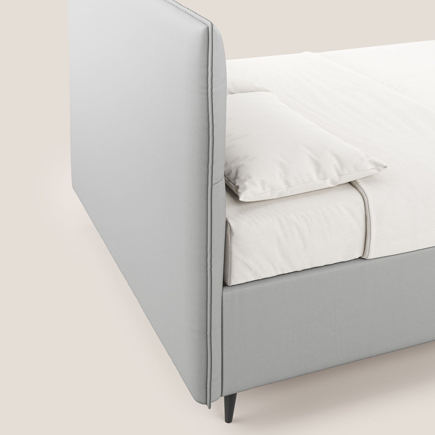 Greta letto contenitore dimensioni SLIM con testata trapuntata in ecopelle impermeabile T04 grigio chiaro 