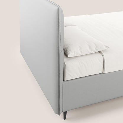 Greta letto contenitore dimensioni SLIM con testata trapuntata in ecopelle impermeabile T04 grigio chiaro 