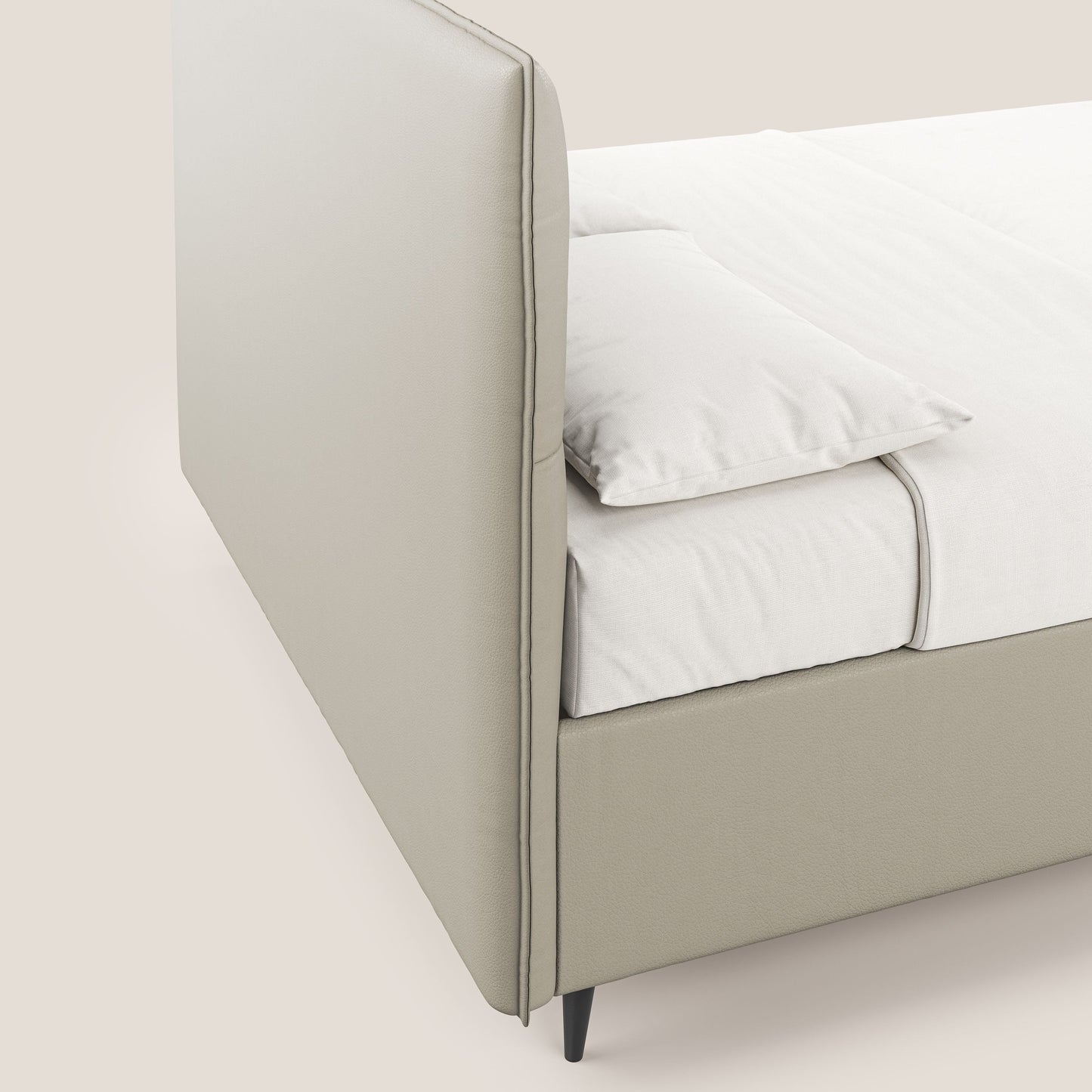 Greta letto contenitore dimensioni SLIM con testata trapuntata in ecopelle impermeabile T04 tortora 