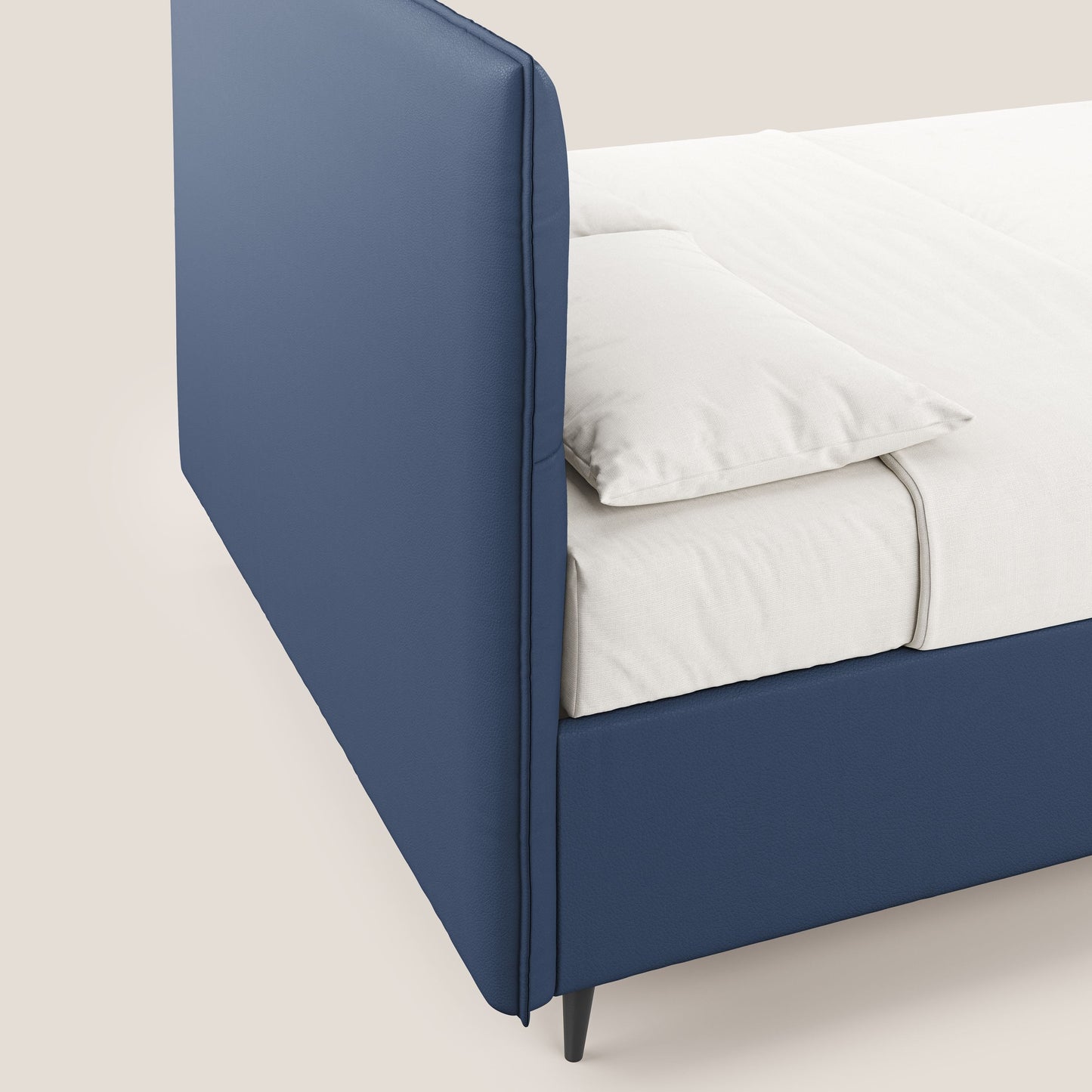 Greta letto contenitore dimensioni SLIM con testata trapuntata in ecopelle impermeabile T04 blu 