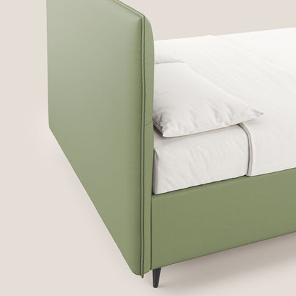 Greta letto contenitore dimensioni SLIM con testata trapuntata in ecopelle impermeabile T04 verde 