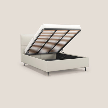 Greta letto contenitore dimensioni SLIM con testata trapuntata in ecopelle impermeabile T04 bianco 