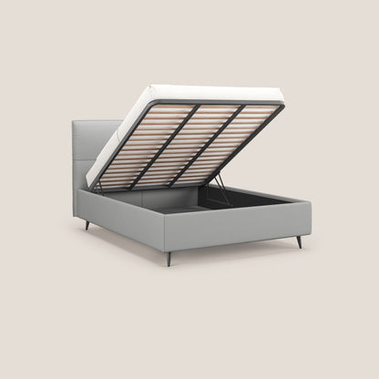 Greta letto contenitore dimensioni SLIM con testata trapuntata in ecopelle impermeabile T04 grigio chiaro 