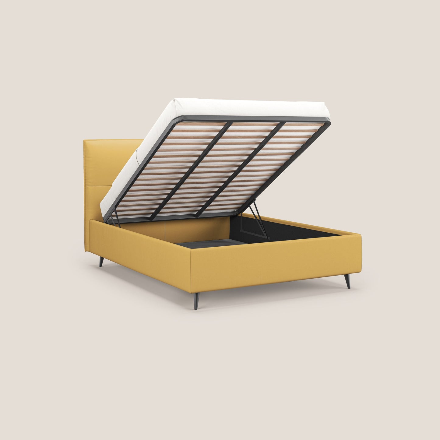 Greta letto contenitore dimensioni SLIM con testata trapuntata in ecopelle impermeabile T04 giallo 
