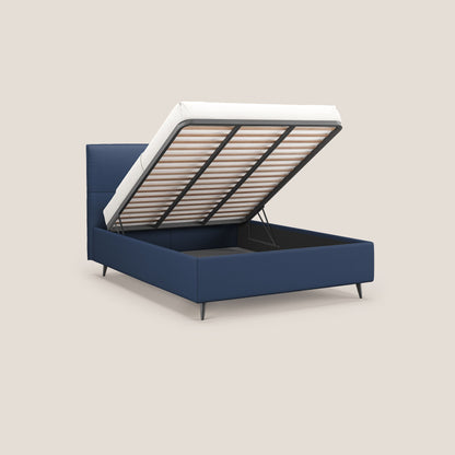Greta letto contenitore dimensioni SLIM con testata trapuntata in ecopelle impermeabile T04 blu 