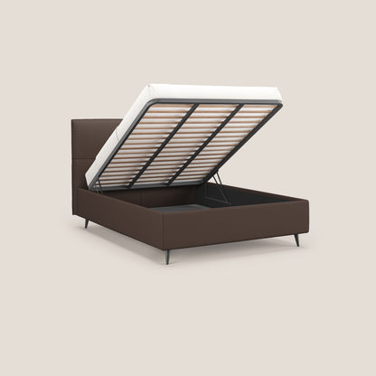 Greta letto contenitore dimensioni SLIM con testata trapuntata in ecopelle impermeabile T04 marrone 