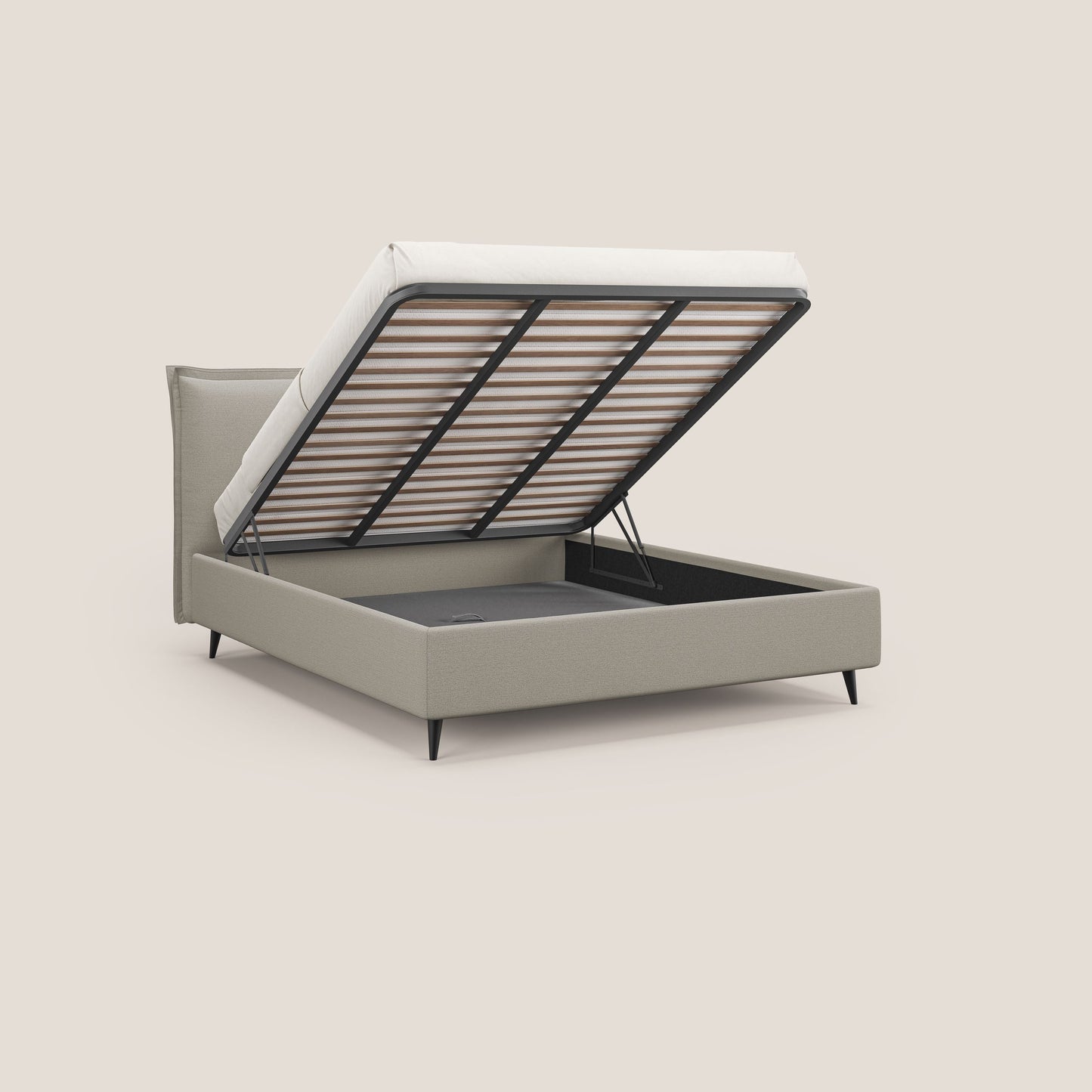 Hans letto contenitore imbottito minimal in tessuto simil cotone impermeabile T19 panna 