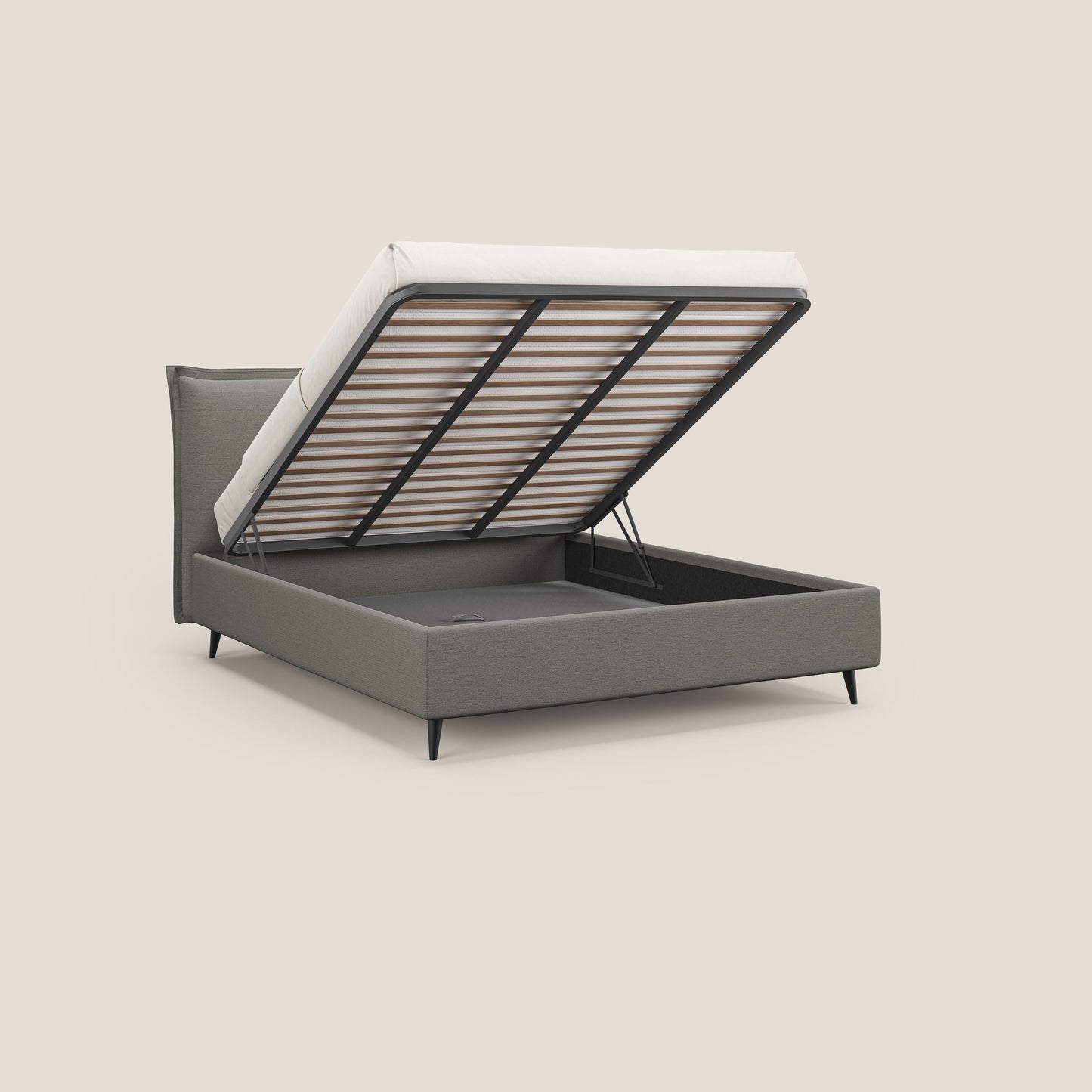 Hans letto contenitore imbottito minimal in tessuto simil cotone impermeabile T19 beige 