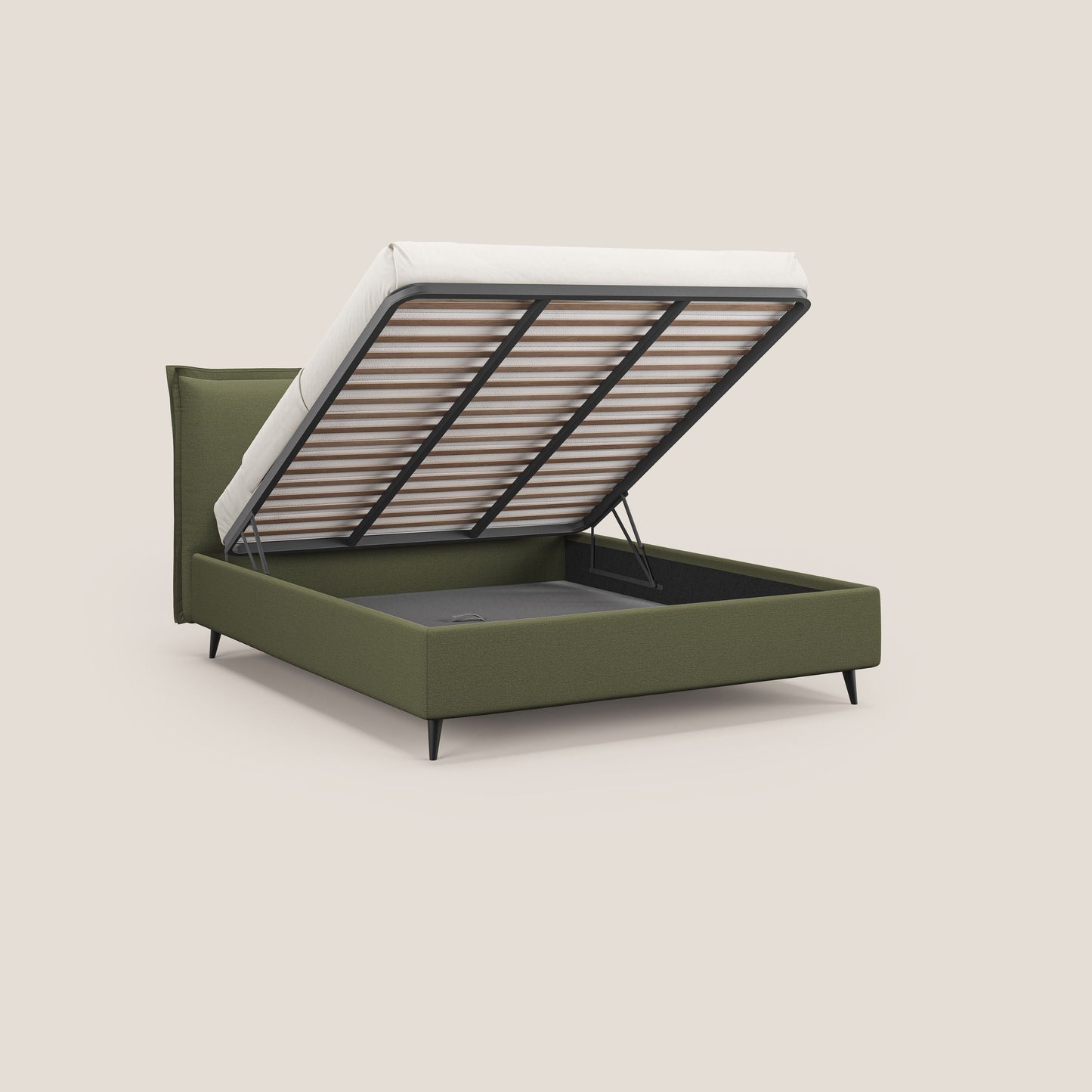 Hans letto contenitore imbottito minimal in tessuto simil cotone impermeabile T19 verde 