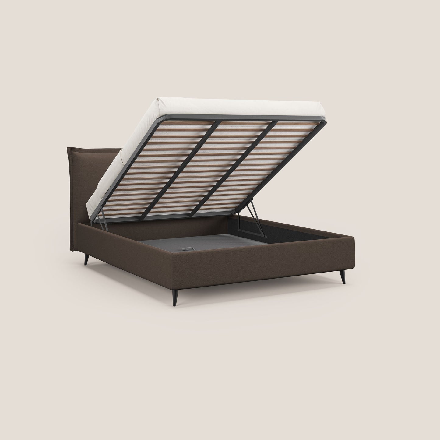 Hans letto contenitore imbottito minimal in tessuto simil cotone impermeabile T19 marrone 