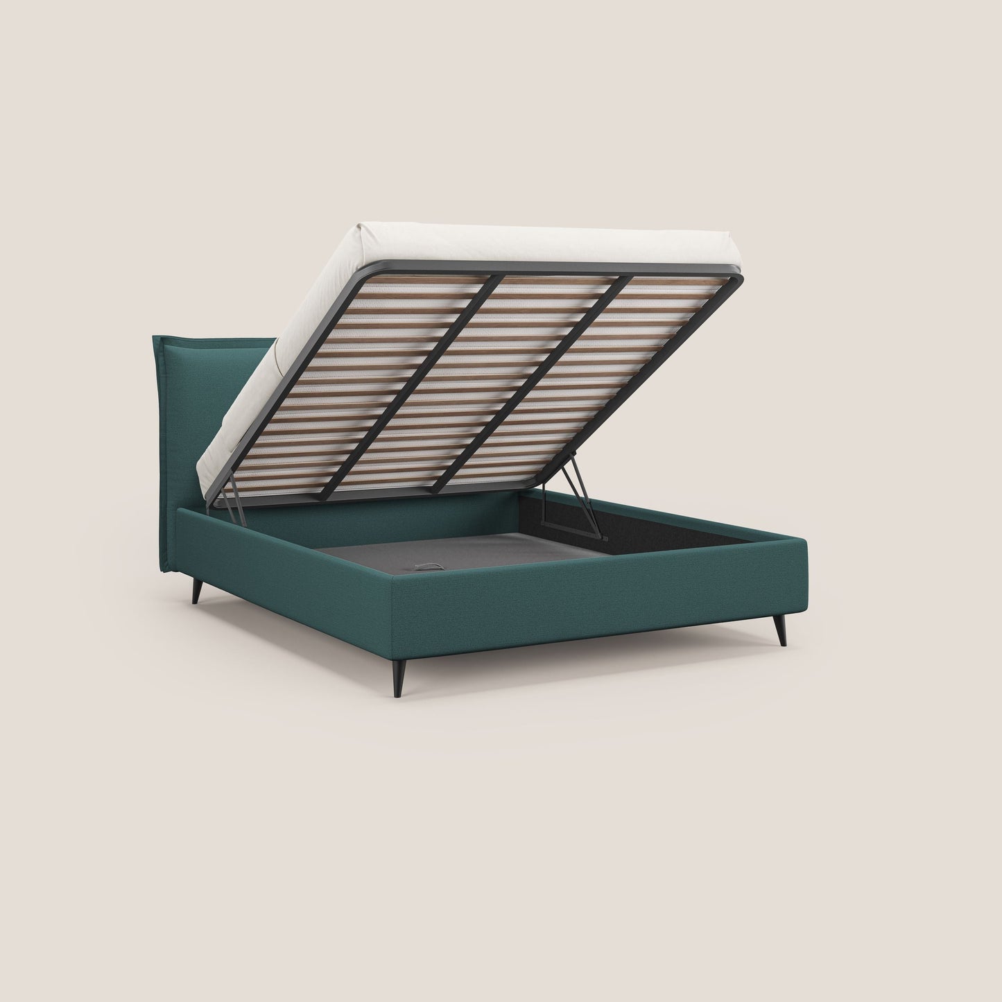 Hans letto contenitore imbottito minimal in tessuto simil cotone impermeabile T19 petrolio 