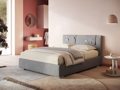 Horus letto imbottito contenitore e presa USB sulla testata in tessuto impermeabile T02 grigio chiaro 