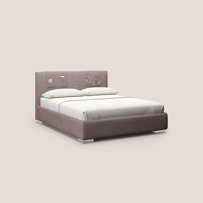 Horus letto imbottito contenitore e presa USB sulla testata in tessuto impermeabile T02 rosa 