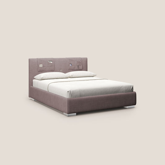 Horus letto imbottito contenitore e presa USB sulla testata in tessuto impermeabile T02 rosa 