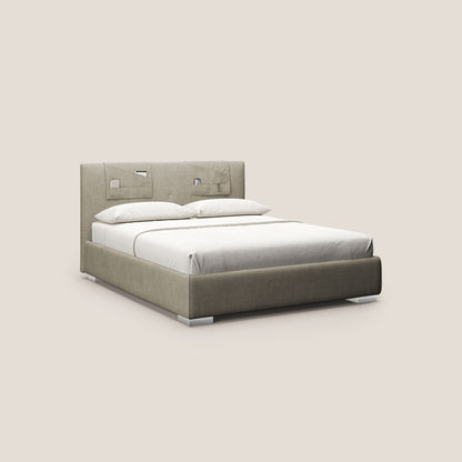 Horus letto imbottito contenitore e presa USB sulla testata in tessuto impermeabile T02 panna 