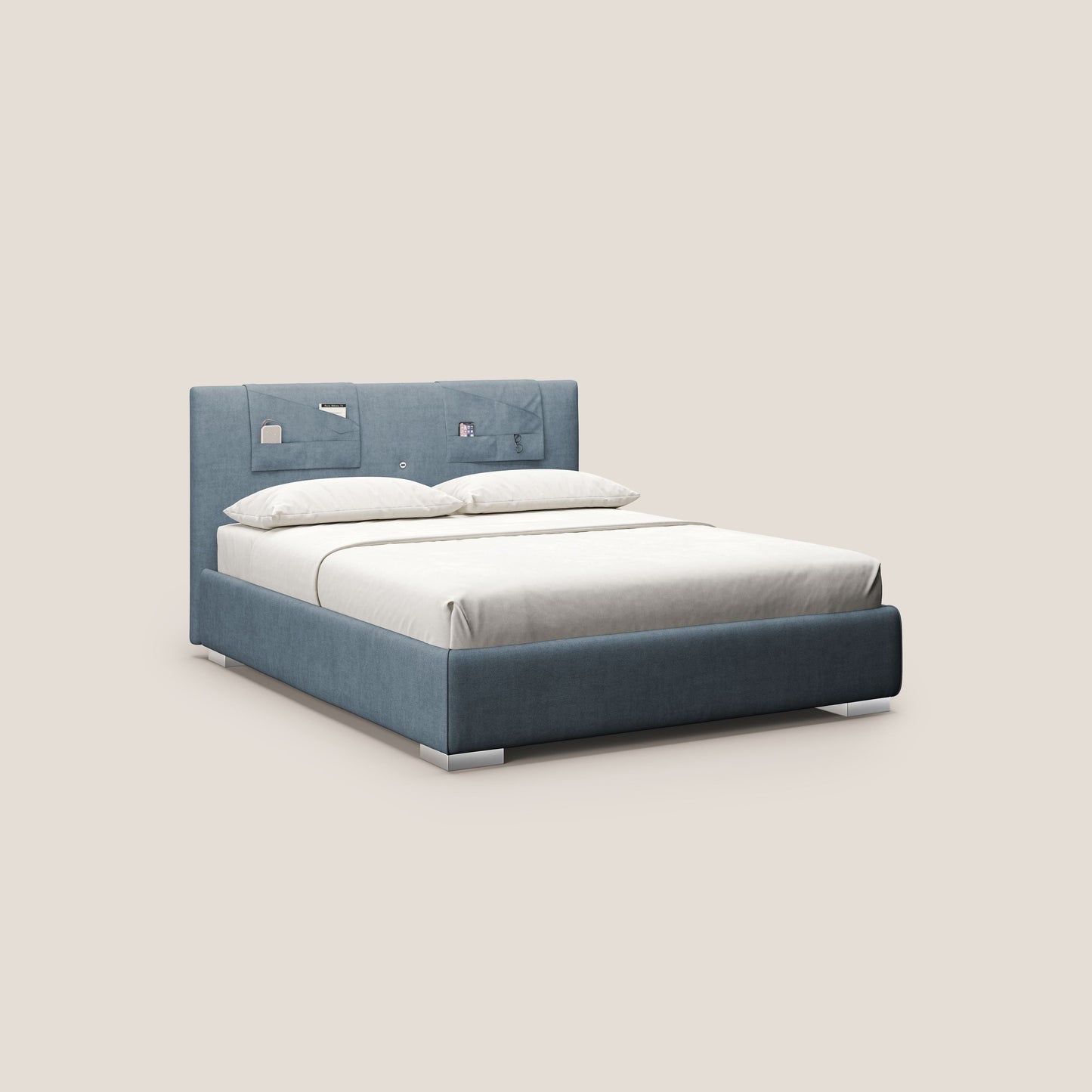 Horus letto imbottito contenitore e presa USB sulla testata in tessuto impermeabile T02 carta da zucchero 