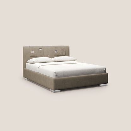 Horus letto imbottito contenitore e presa USB sulla testata in tessuto impermeabile T02 beige 