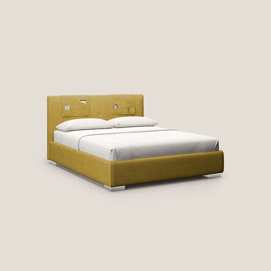 Horus letto imbottito contenitore e presa USB sulla testata in tessuto impermeabile T02 giallo 