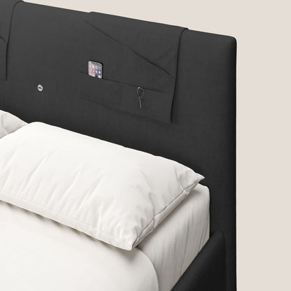 Horus letto imbottito contenitore e presa USB sulla testata in tessuto impermeabile T02 nero 