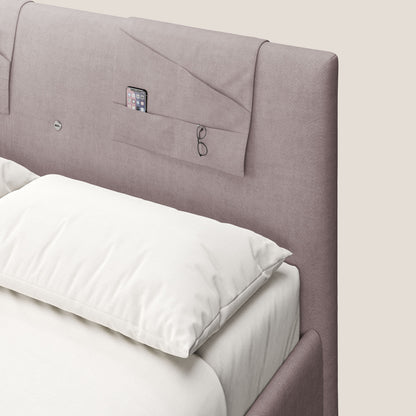 Horus letto imbottito contenitore e presa USB sulla testata in tessuto impermeabile T02 rosa 