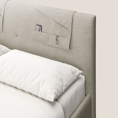 Horus letto imbottito contenitore e presa USB sulla testata in tessuto impermeabile T02 panna 