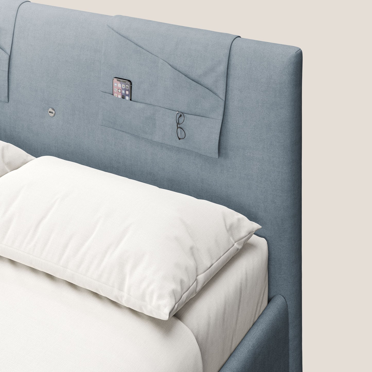 Horus letto imbottito contenitore e presa USB sulla testata in tessuto impermeabile T02 carta da zucchero 