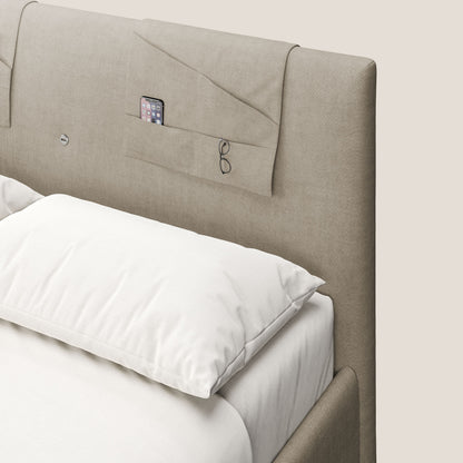 Horus letto imbottito contenitore e presa USB sulla testata in tessuto impermeabile T02 beige 