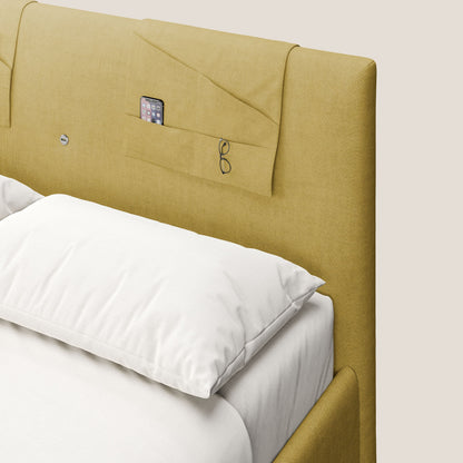 Horus letto imbottito contenitore e presa USB sulla testata in tessuto impermeabile T02 giallo 