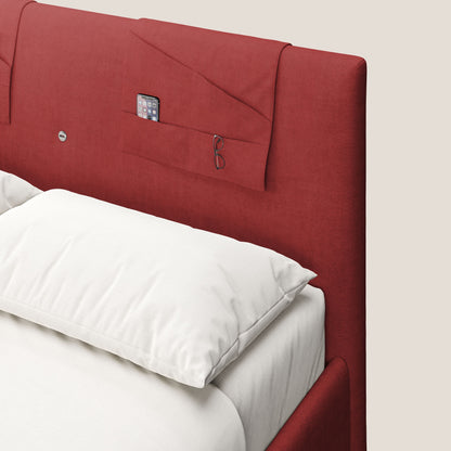 Horus letto imbottito contenitore e presa USB sulla testata in tessuto impermeabile T02 rosso 