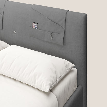 Horus letto imbottito contenitore e presa USB sulla testata in tessuto impermeabile T02 grigio 