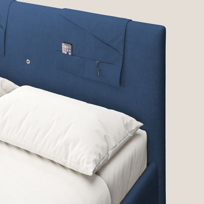 Horus letto imbottito contenitore e presa USB sulla testata in tessuto impermeabile T02 blu 