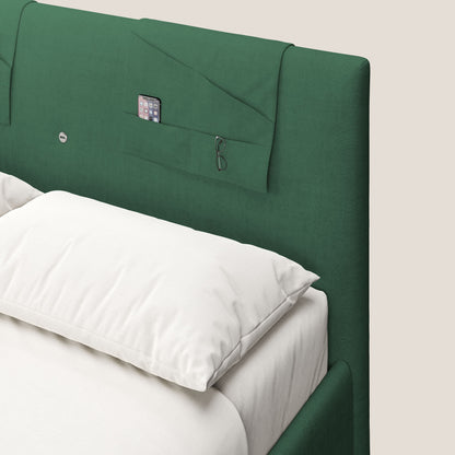 Horus letto imbottito contenitore e presa USB sulla testata in tessuto impermeabile T02 verde 