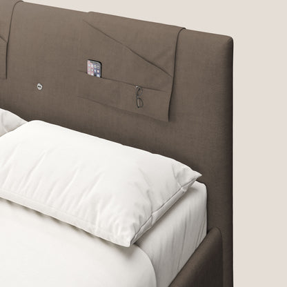 Horus letto imbottito contenitore e presa USB sulla testata in tessuto impermeabile T02 marrone 