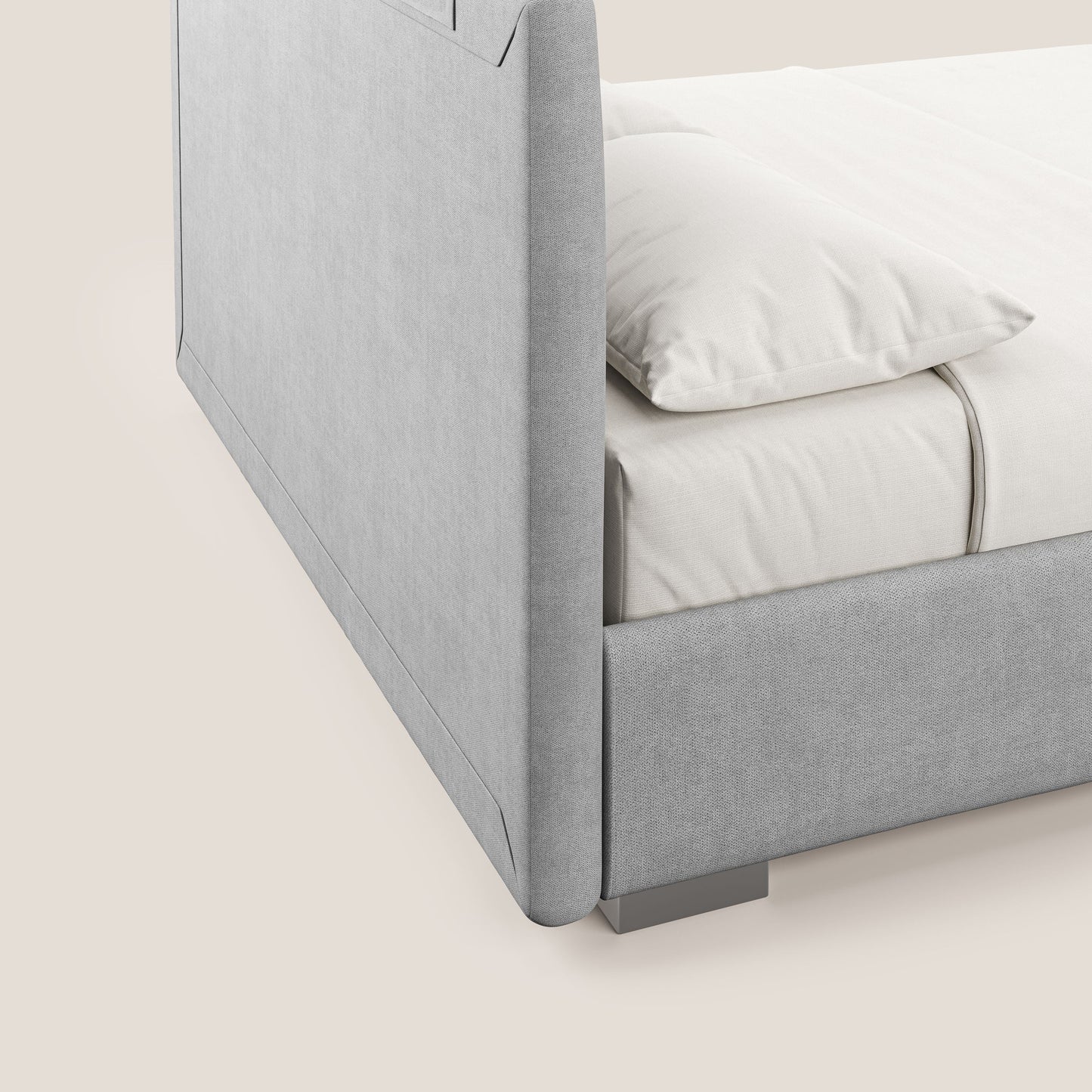 Horus letto imbottito contenitore e presa USB sulla testata in tessuto impermeabile T02 grigio chiaro 