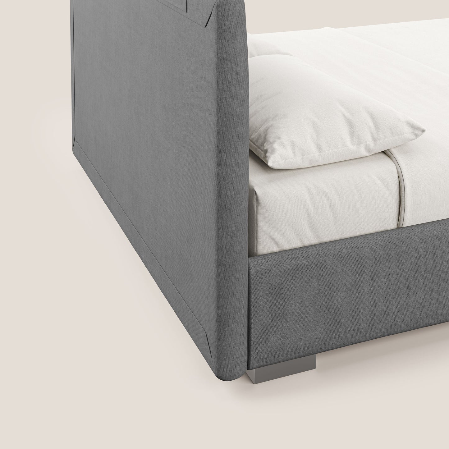 Horus letto imbottito contenitore e presa USB sulla testata in tessuto impermeabile T02 grigio 