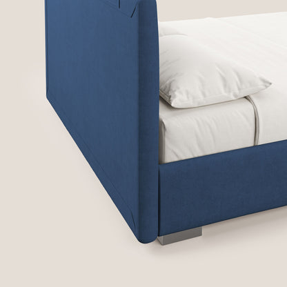 Horus letto imbottito contenitore e presa USB sulla testata in tessuto impermeabile T02 blu 