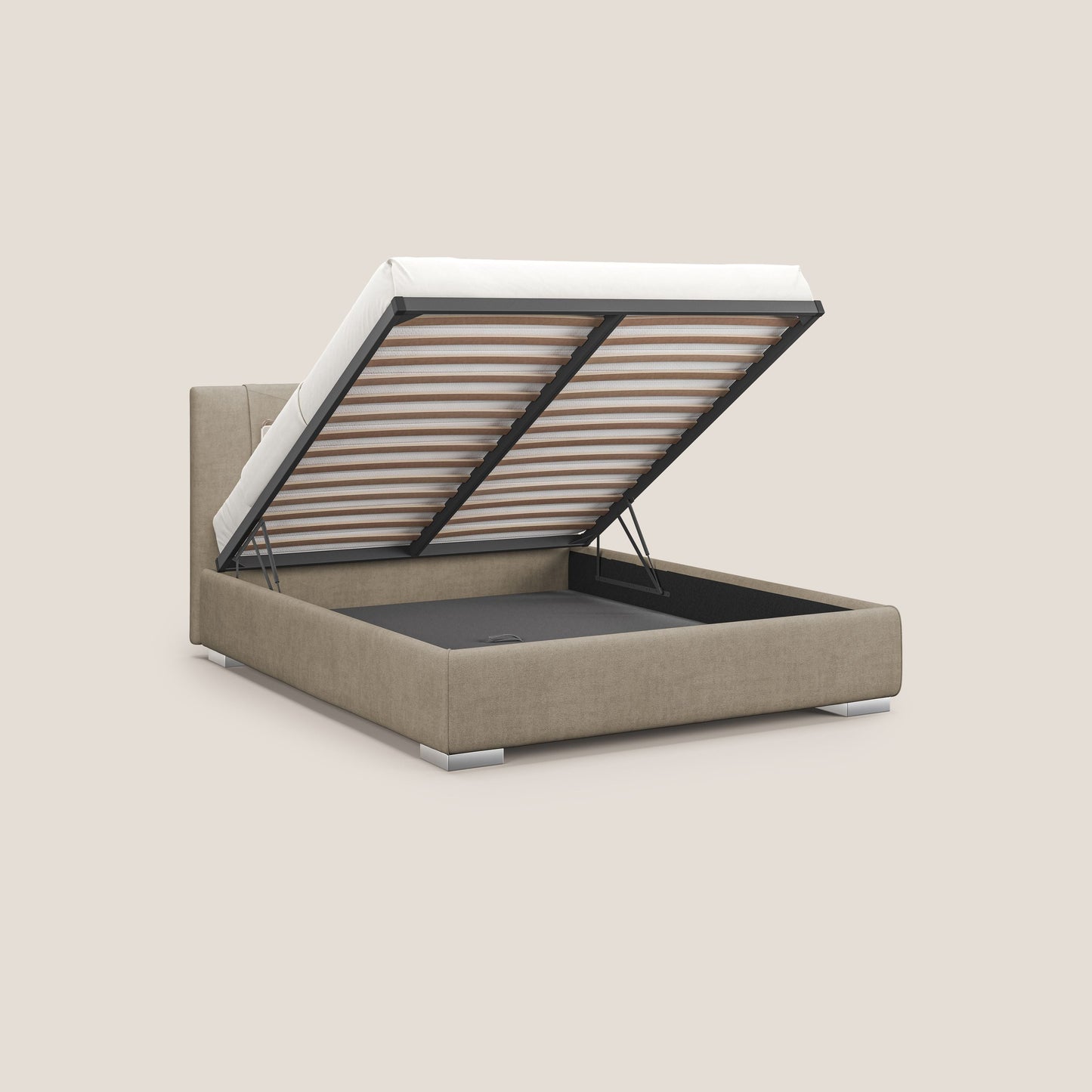 Horus letto imbottito contenitore e presa USB sulla testata in tessuto impermeabile T02 beige 