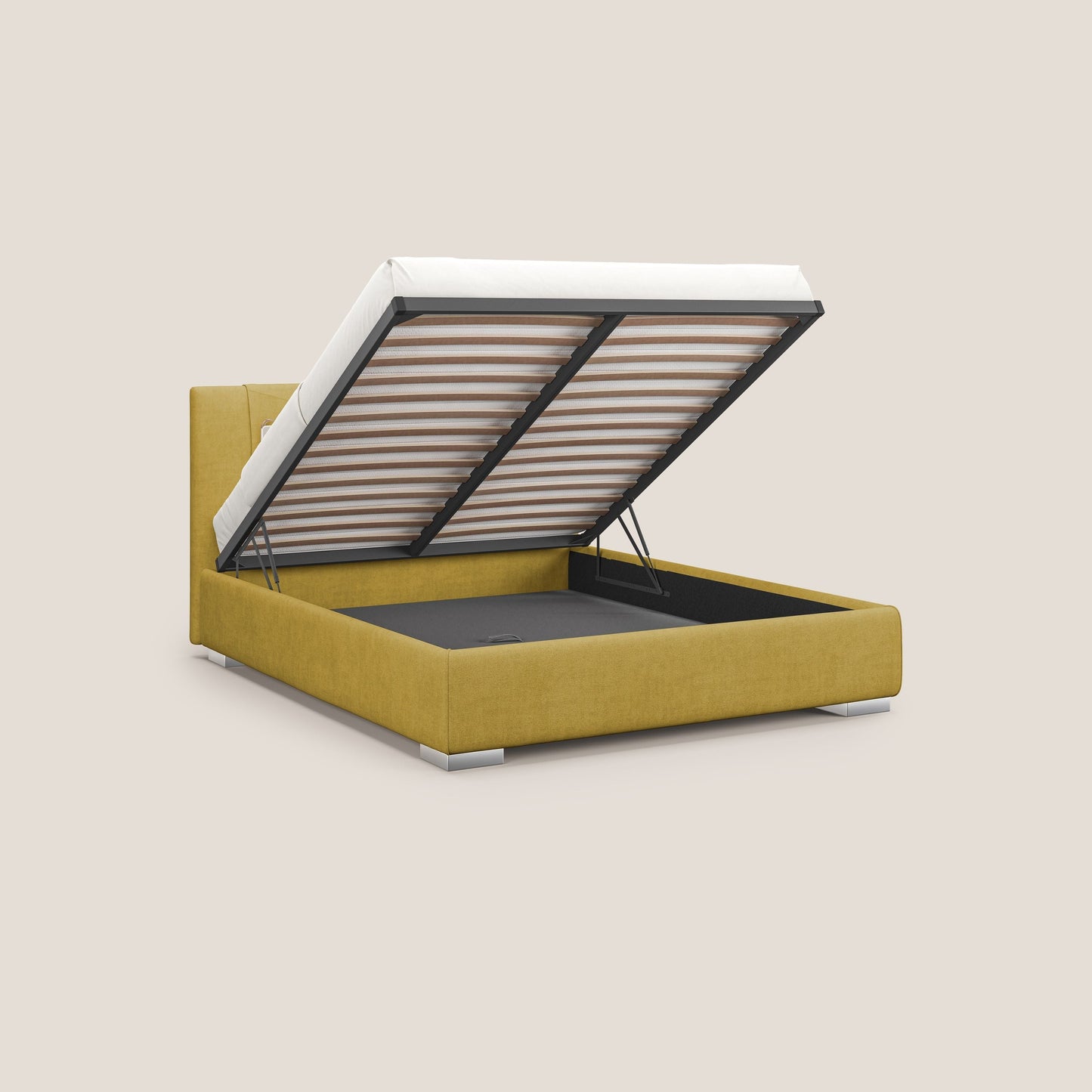 Horus letto imbottito contenitore e presa USB sulla testata in tessuto impermeabile T02 giallo 