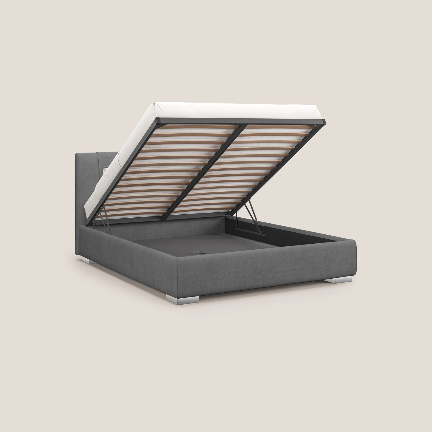 Horus letto imbottito contenitore e presa USB sulla testata in tessuto impermeabile T02 grigio 