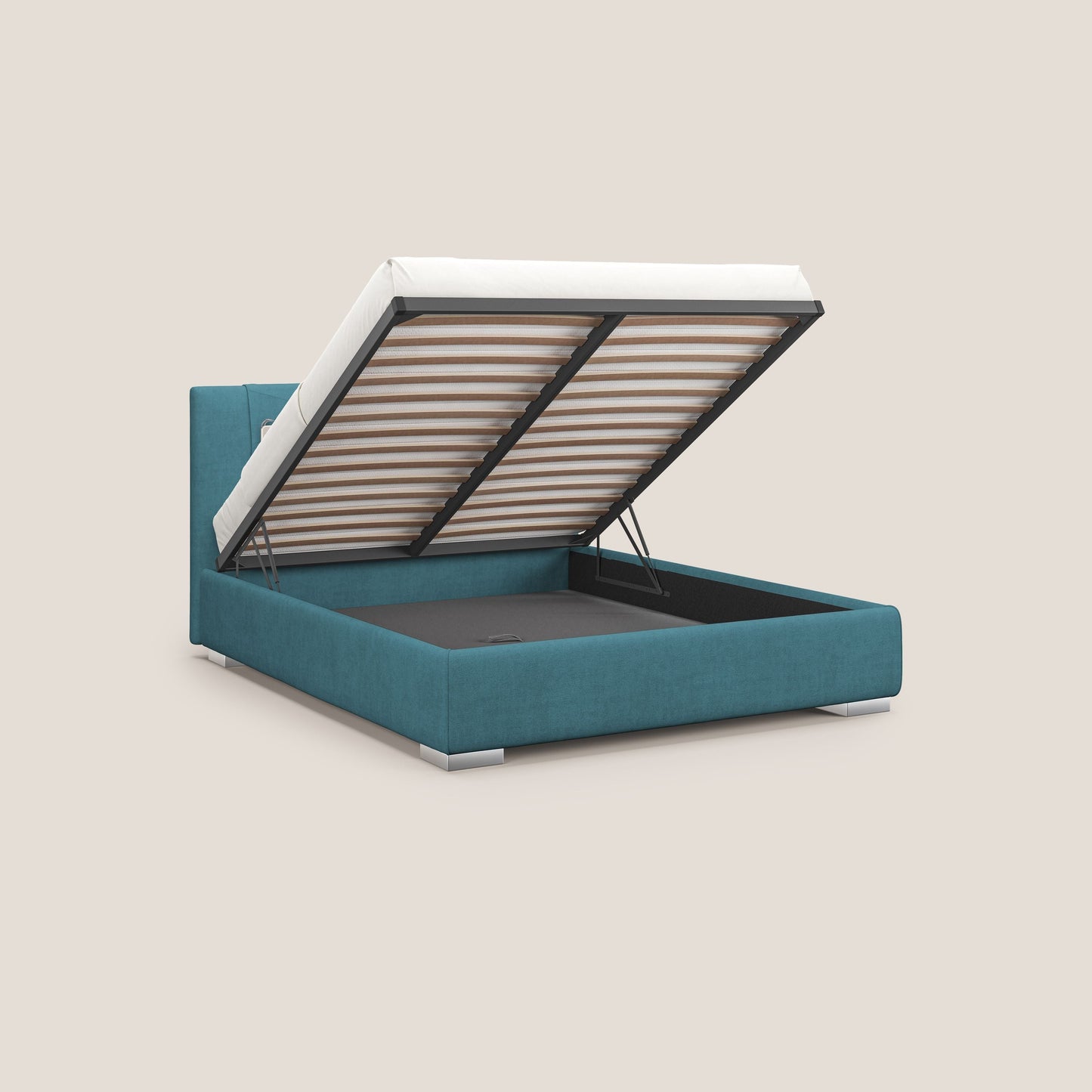 Horus letto imbottito contenitore e presa USB sulla testata in tessuto impermeabile T02 azzurro 