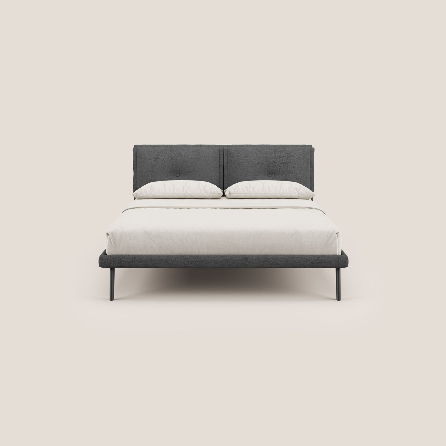 Ibuki letto con cuscini trapuntati regolabili e piedi in mogano in tessuto fiammato impermeabile T03 grigio 