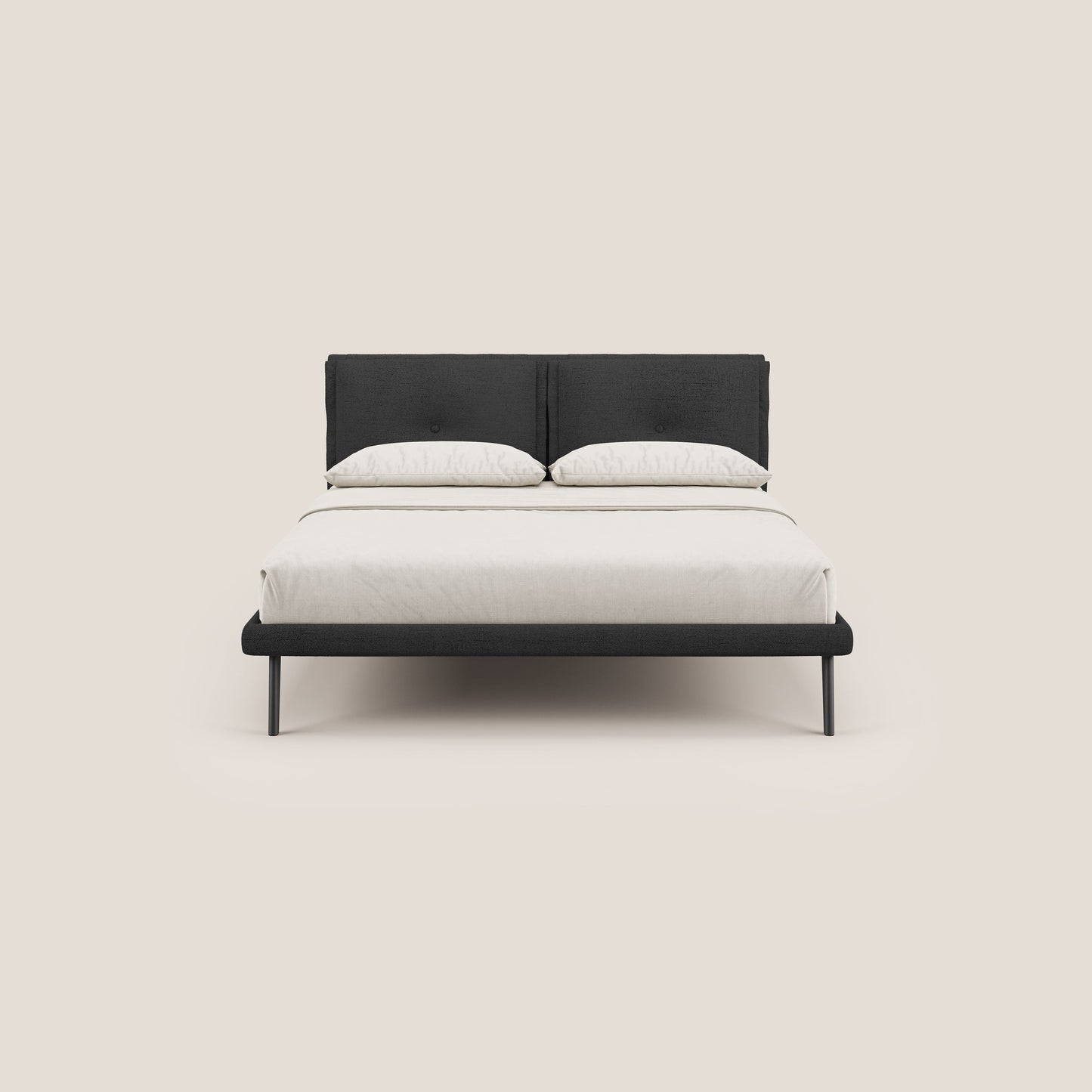 Ibuki letto con cuscini trapuntati regolabili e piedi in mogano in tessuto fiammato impermeabile T03 antracite 