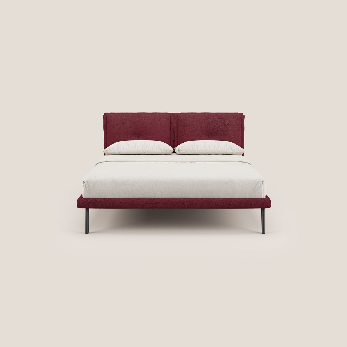 Ibuki letto con cuscini trapuntati regolabili e piedi in mogano in tessuto fiammato impermeabile T03 rosso 