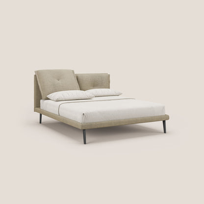 Ibuki letto con cuscini trapuntati regolabili e piedi in mogano in tessuto fiammato impermeabile T03 beige 