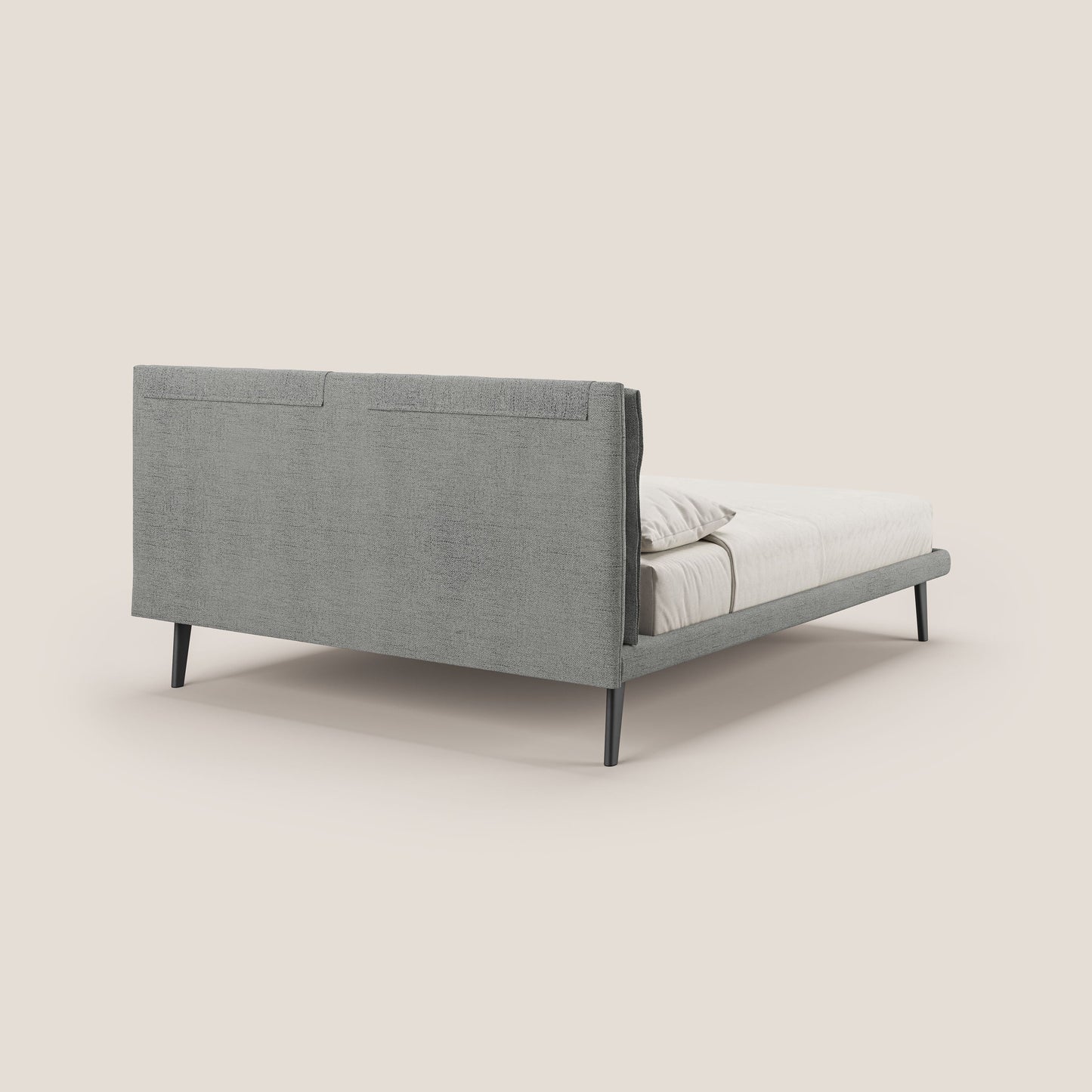 Ibuki letto con cuscini trapuntati regolabili e piedi in mogano in tessuto fiammato impermeabile T03 grigio chiaro 