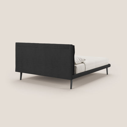 Ibuki letto con cuscini trapuntati regolabili e piedi in mogano in tessuto fiammato impermeabile T03 antracite 