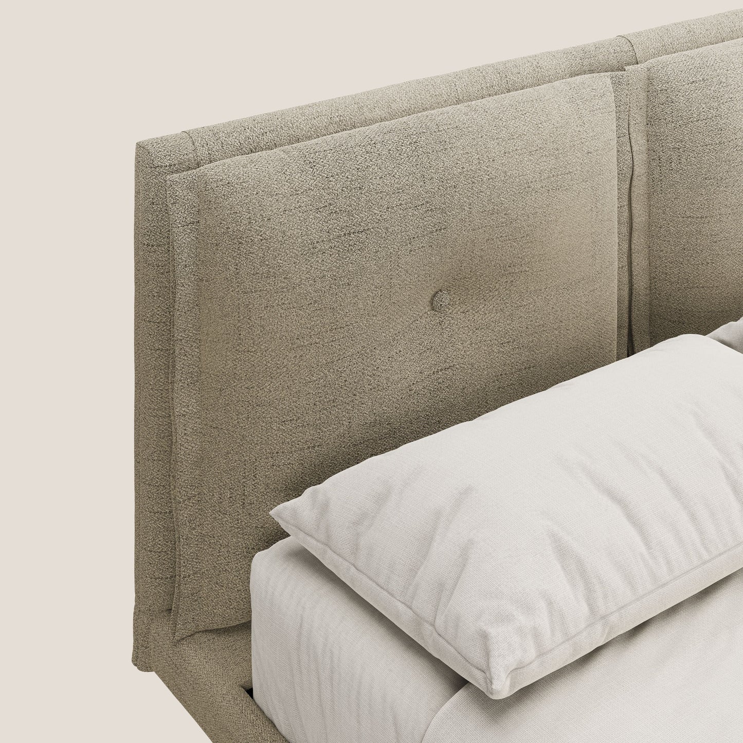 Ibuki letto con cuscini trapuntati regolabili e piedi in mogano in tessuto fiammato impermeabile T03 beige 
